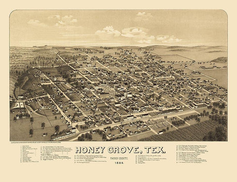 Honey Grove Texas - Norris 1886 Black Ornate Wood Framed Art Print with Double Matting by Norris