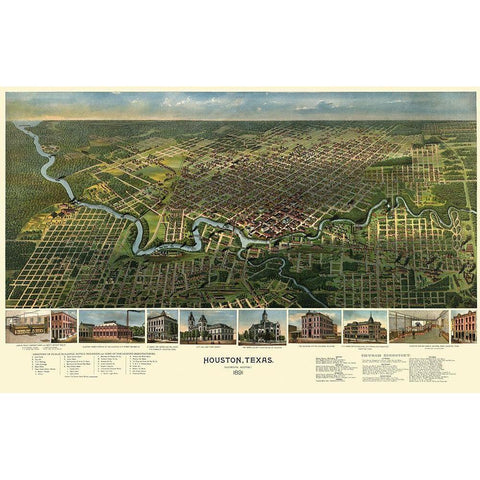 Houston Texas - Westyard 1891 Gold Ornate Wood Framed Art Print with Double Matting by Westyard