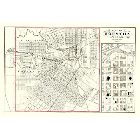 Houston Texas - 1884 Black Modern Wood Framed Art Print by Unknown