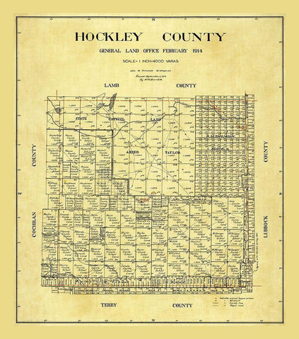 Hockley County Texas - Pritchett 1914 Black Ornate Wood Framed Art Print with Double Matting by Pritchett