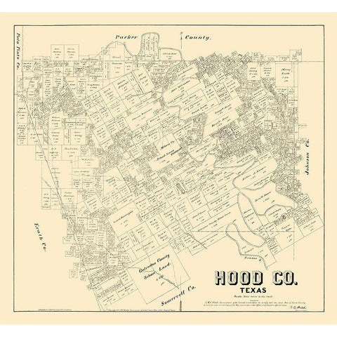 Hood County Texas - Walsh 1879 White Modern Wood Framed Art Print by Walsh