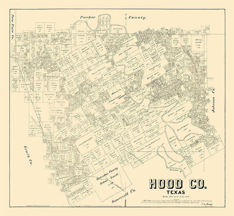 Hood County Texas - Walsh 1879 Black Ornate Wood Framed Art Print with Double Matting by Walsh