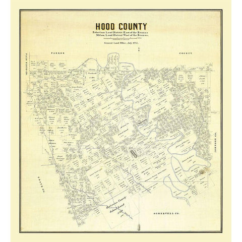 Hood County Texas - 1884 Gold Ornate Wood Framed Art Print with Double Matting by Unknown