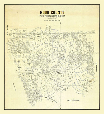 Hood County Texas - 1884 Black Ornate Wood Framed Art Print with Double Matting by Unknown