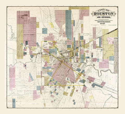 Houston Texas - Whitty 1895 Black Ornate Wood Framed Art Print with Double Matting by Whitty