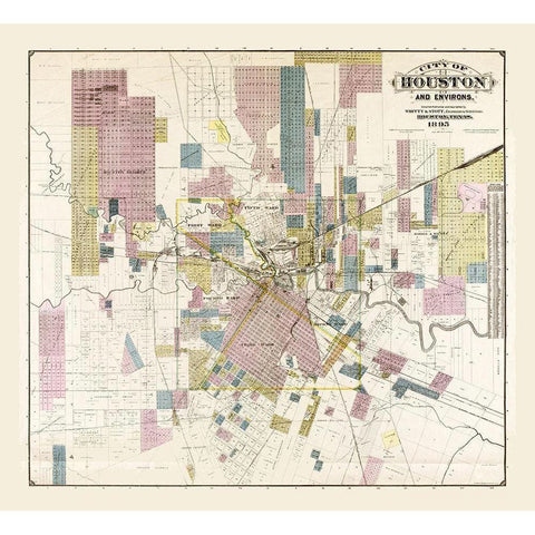 Houston Texas - Whitty 1895 Black Modern Wood Framed Art Print with Double Matting by Whitty