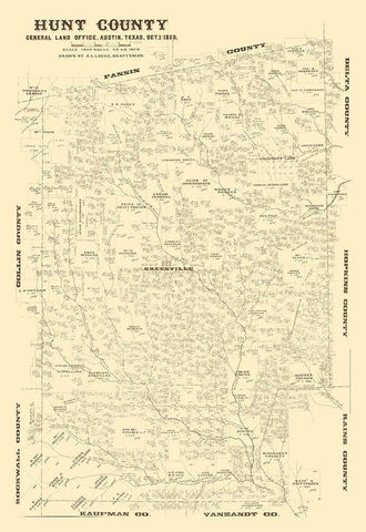 Hunt County Texas - Lucas 1873 Black Ornate Wood Framed Art Print with Double Matting by Lucas