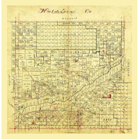 Hutchinson County Texas Gold Ornate Wood Framed Art Print with Double Matting by Unknown