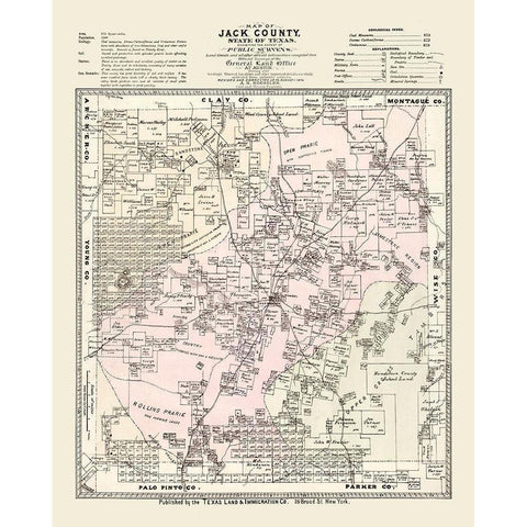 Jack County Texas - Roessler 1876 Black Modern Wood Framed Art Print with Double Matting by Roessler