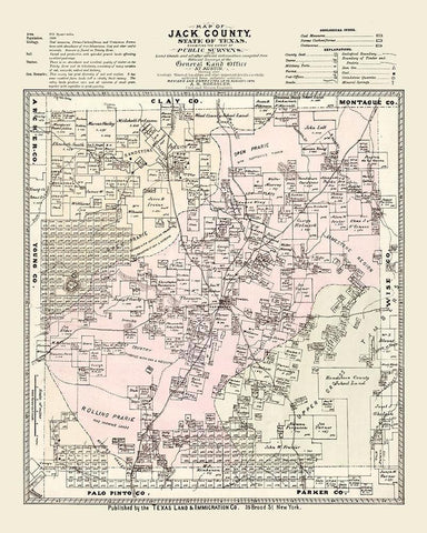 Jack County Texas - Roessler 1876 Black Ornate Wood Framed Art Print with Double Matting by Roessler