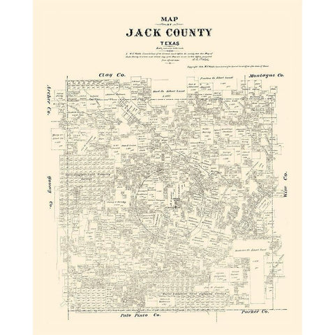 Jack County Texas - Walsh 1879 Black Modern Wood Framed Art Print with Double Matting by Walsh
