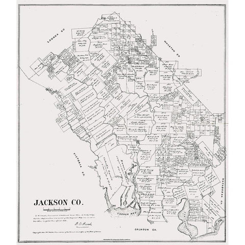 Jackson County Texas - Walsh 1880 Black Modern Wood Framed Art Print with Double Matting by Walsh