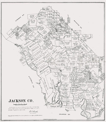Jackson County Texas - Walsh 1880 Black Ornate Wood Framed Art Print with Double Matting by Walsh