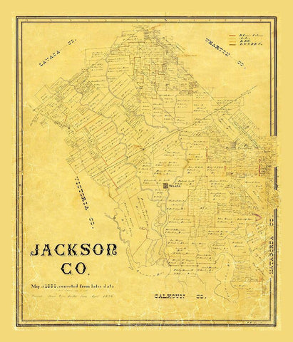 Jackson County Texas - 1867 Black Ornate Wood Framed Art Print with Double Matting by Unknown