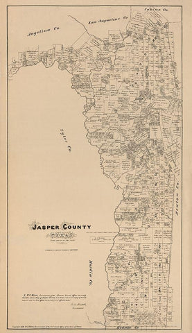 Jasper County Texas - Walsh 1879 Black Ornate Wood Framed Art Print with Double Matting by Walsh