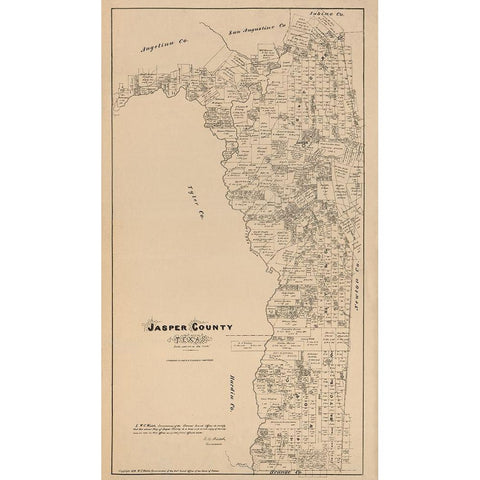 Jasper County Texas - Walsh 1879 Gold Ornate Wood Framed Art Print with Double Matting by Walsh