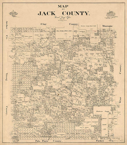 Jack County Texas - Baker 1896 Black Ornate Wood Framed Art Print with Double Matting by Baker