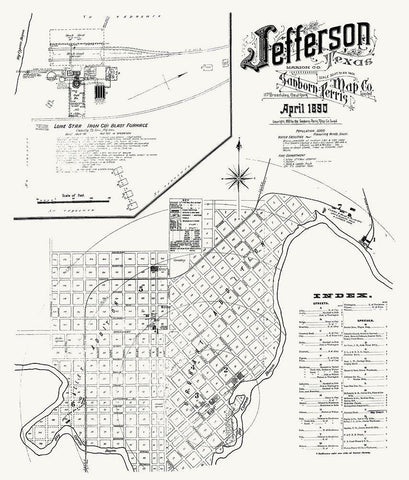 Jefferson Texas - Sanborn 1890 Black Ornate Wood Framed Art Print with Double Matting by Sanborn