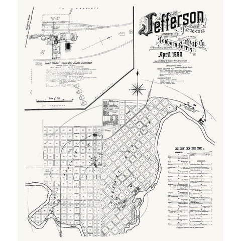 Jefferson Texas - Sanborn 1890 Gold Ornate Wood Framed Art Print with Double Matting by Sanborn