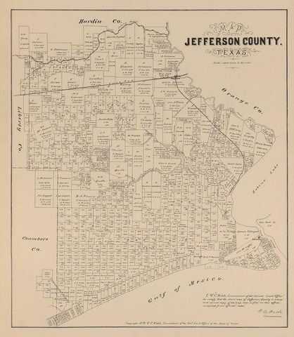 Jefferson County Texas - Walsh 1879 Black Ornate Wood Framed Art Print with Double Matting by Walsh