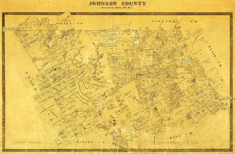 Johnson County Texas - Martin 1857 Black Ornate Wood Framed Art Print with Double Matting by Martin