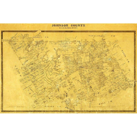 Johnson County Texas - Martin 1857 Gold Ornate Wood Framed Art Print with Double Matting by Martin