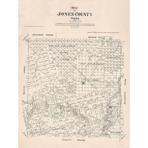 Jones County Texas - Walsh 1879 Black Modern Wood Framed Art Print by Walsh