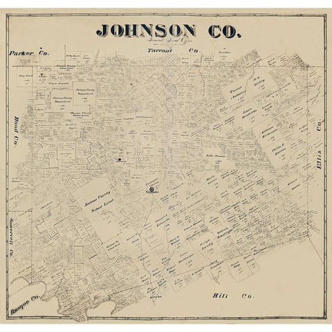 Johnson County Texas -1887 Black Modern Wood Framed Art Print by Unknown