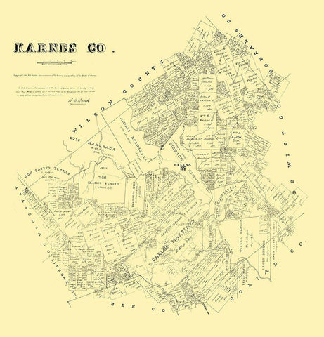 Karnes County Texas - Walsh 1880 Black Ornate Wood Framed Art Print with Double Matting by Walsh