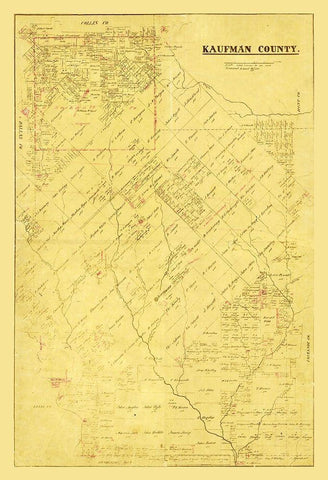 Kaufman County Texas -1871 Black Ornate Wood Framed Art Print with Double Matting by Unknown
