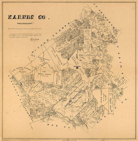 Karnes County Texas - Walsh 1880 Black Ornate Wood Framed Art Print with Double Matting by Walsh