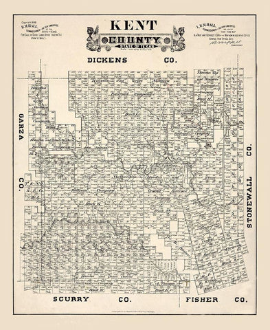 Kent County Texas - Hall 1888 Black Ornate Wood Framed Art Print with Double Matting by Hall