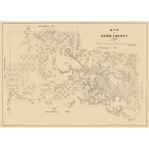 Kerr County Texas - Walsh 1879 Black Modern Wood Framed Art Print by Walsh