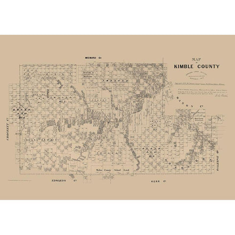 Kimble County Texas - Walsh 1879 White Modern Wood Framed Art Print by Walsh