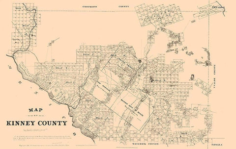 Kinney County Texas - Walsh 1879 Black Ornate Wood Framed Art Print with Double Matting by Walsh
