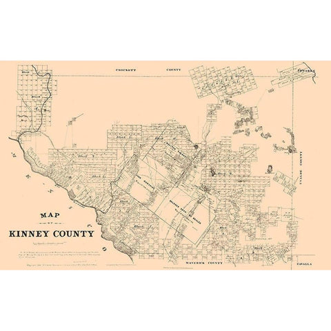 Kinney County Texas - Walsh 1879 Black Modern Wood Framed Art Print with Double Matting by Walsh