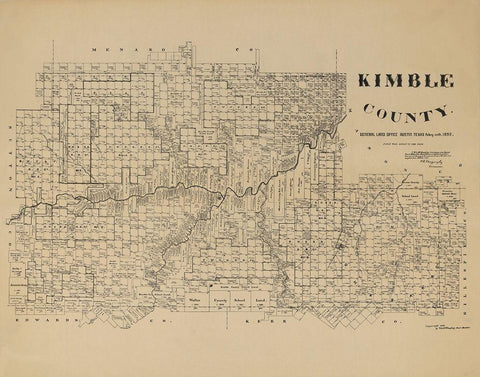 Kimble County Texas - McGaughey 1892 Black Ornate Wood Framed Art Print with Double Matting by McGaughey