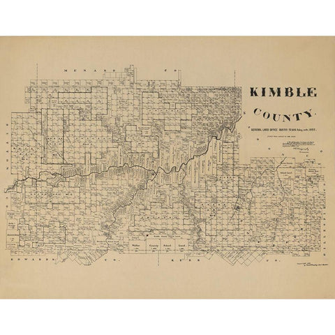 Kimble County Texas - McGaughey 1892 Gold Ornate Wood Framed Art Print with Double Matting by McGaughey