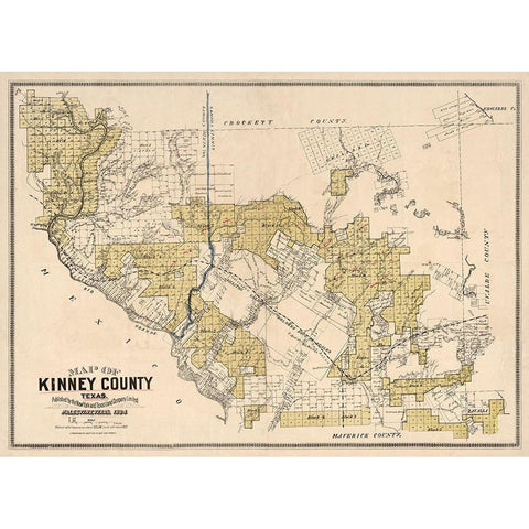 Kinney County Texas - Gast 1884 Black Modern Wood Framed Art Print with Double Matting by Gast