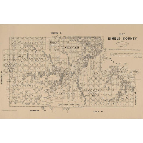 Kimble County Texas - Walsh 1879 Black Modern Wood Framed Art Print by Walsh