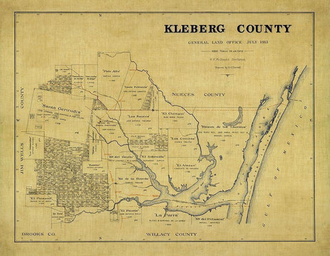 Kleberg County Texas - McDonald 1913 Black Ornate Wood Framed Art Print with Double Matting by McDonald