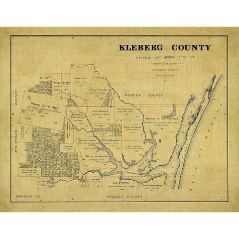 Kleberg County Texas - McDonald 1913 Black Modern Wood Framed Art Print with Double Matting by McDonald