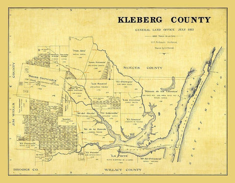 Kleberg County Texas - McDonald 1913 Black Ornate Wood Framed Art Print with Double Matting by McDonald