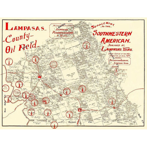 Lampasas County Oil Field Texas - 1920 Black Modern Wood Framed Art Print with Double Matting by Unknown