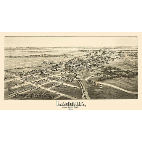 Ladonia Texas - Fowler 1891 Black Modern Wood Framed Art Print with Double Matting by Fowler