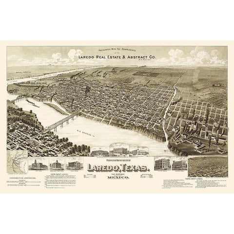 Laredo Texas - American Pub Co 1892 Gold Ornate Wood Framed Art Print with Double Matting by American Pub Co