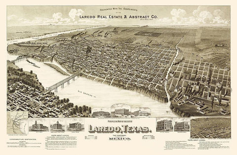 Laredo Texas - American Pub Co 1892 Black Ornate Wood Framed Art Print with Double Matting by American Pub Co