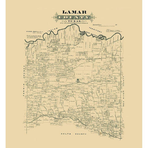 Lamar County Texas -1870 Black Modern Wood Framed Art Print with Double Matting by Unknown