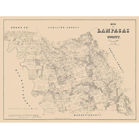 Lampasas County Texas - Walsh 1879 Black Modern Wood Framed Art Print with Double Matting by Walsh