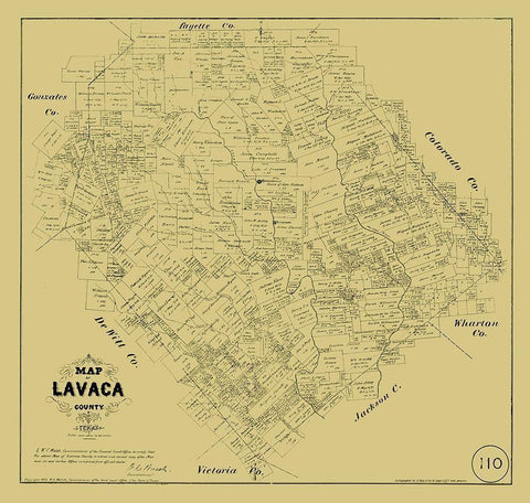 Lavaca County Texas - Walsh 1879 Black Ornate Wood Framed Art Print with Double Matting by Walsh